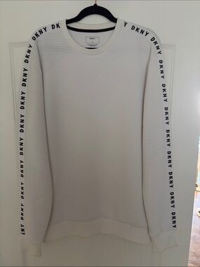 Dkny White Sweatshirt with Black Logo Tape Sleeves